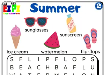 Summer Word Search activity for kids set 2